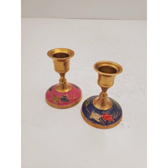 Vintage Brass Candlestick Holder | round Base |Vintage Enamelled Brass - Picture 5 of 10